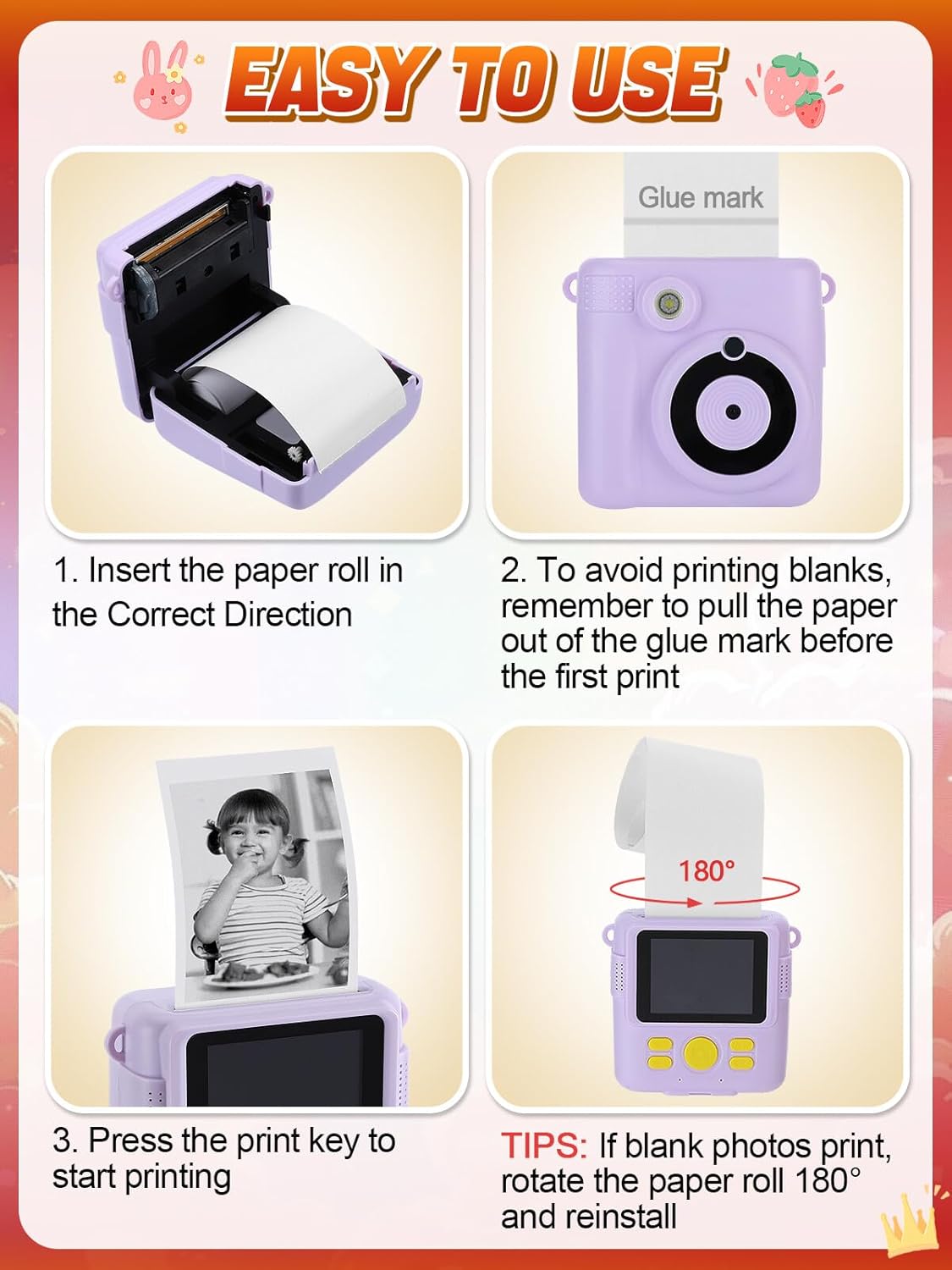 Kids Instant Camera Print Refill Paper - 12 Rolls Thermal Photo Printer Paper for Ages 4-10 | Perfect Birthday Gift