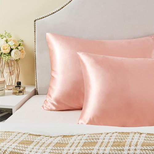 BEDELITE Satin Pillowcase Set - Super Soft & Cooling Zippered Pillow Cases | Coral, Standard Size (20x26 Inches)