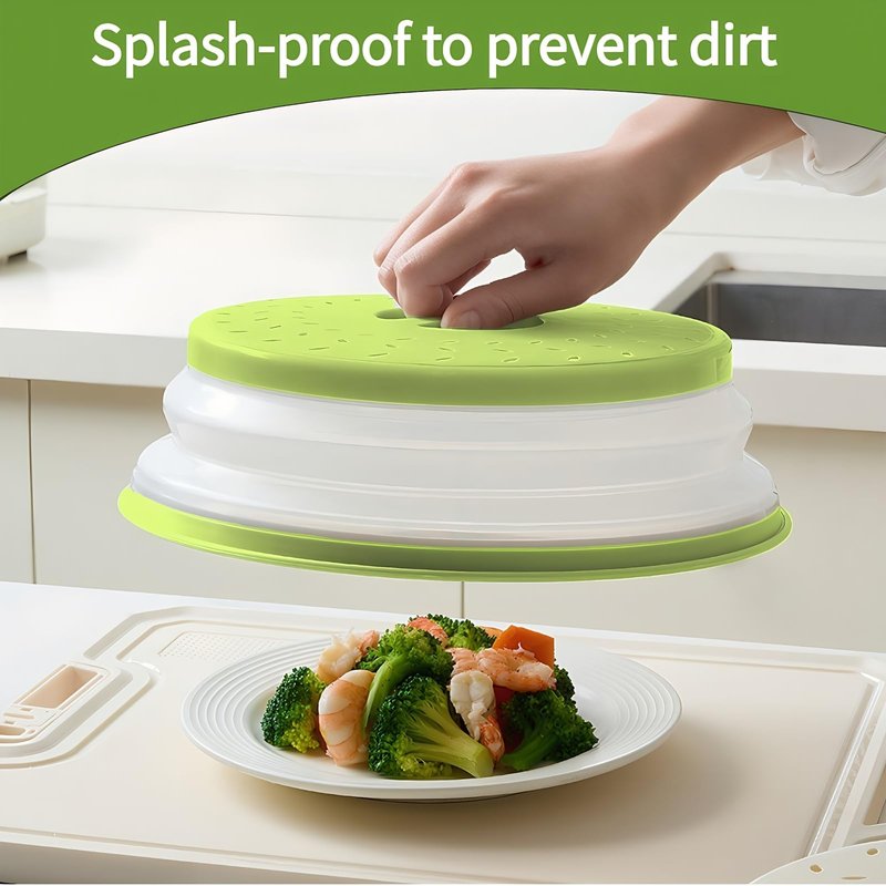 Microwave Splatter Cover for Food, Vented Silicone & Collapsible Splatter Guard Lid,Handle Microwave Plate Covers for Heating Food Bpa-Free Kitchen for Meal Prep, Dishwasher Safe(Green)