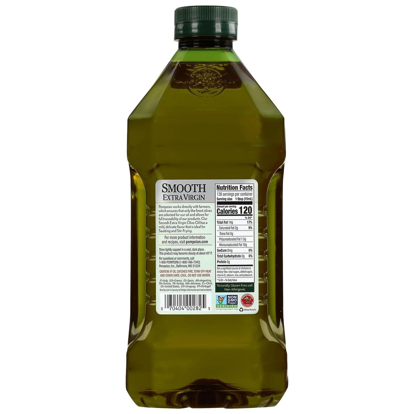 Pompeian Smooth Extra Virgin Olive Oil - First Cold Pressed - 68 fl oz | Ideal for Cooking & Baking