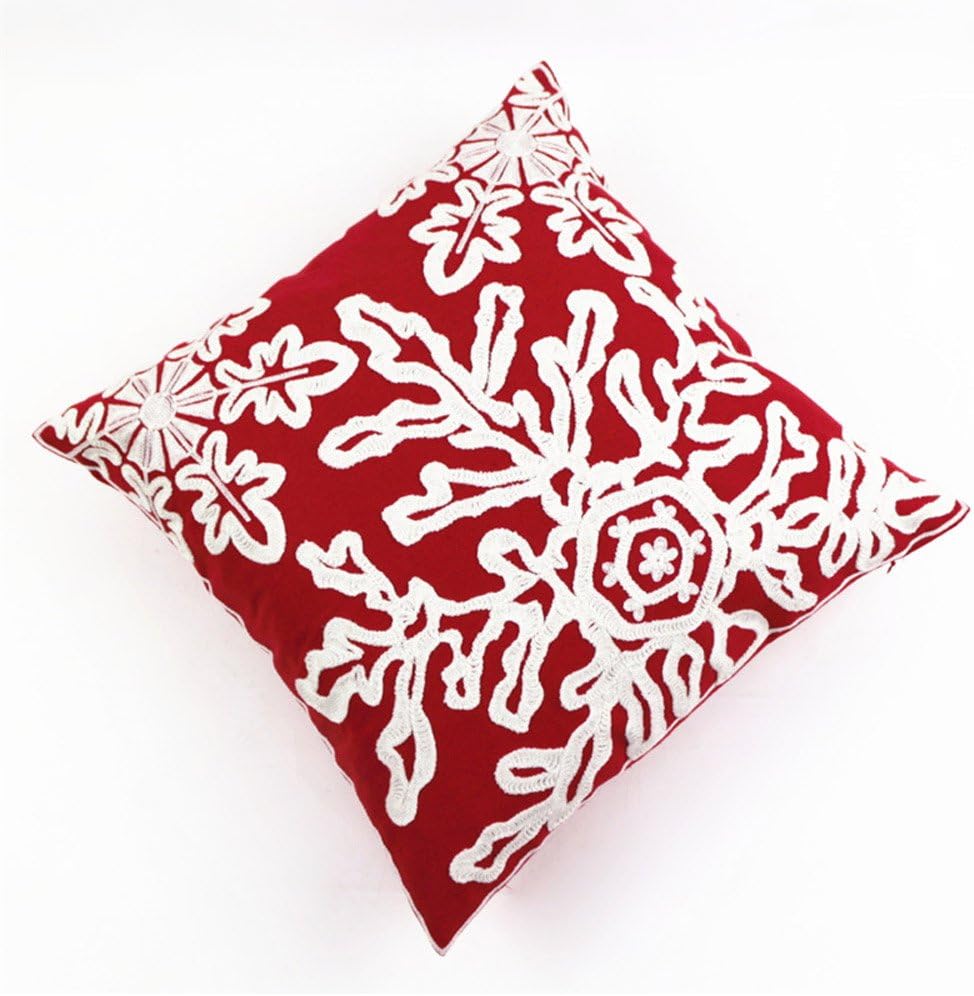 Christmas Pillow Cover 18x18 - Embroidered Sleigh & Snowflakes - Winter Decorative Cushion for Sofa & Bed