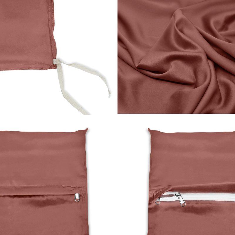 Stoa Paris Luxury Satin Queen Duvet Cover Set 3PCs, 300TC Silk-Like Bedding for Hot Sleepers, Skin & Hair Safe, Hidden Zipper + 2 Pillow Shams 20x30”, No Comforter Included, Vogue - Caramel, Wine