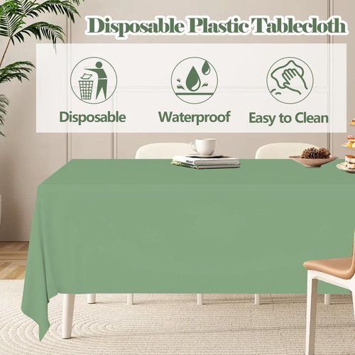 CUUSNNY 4 Pack Sage Green Tablecloth Plastic,54 x 108 Inch Disposable Plastic Tablecloths Sage Green Baby Shower Decorations Rectangle Table Cover for Party Dinner Birthday Picnic Wedding Baby Shower