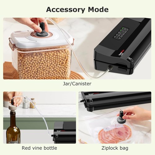 Bonsenkitchen Vacuum Sealer - Multi-Functional Food Preservation System with 5 Bags & Compact Design - Black