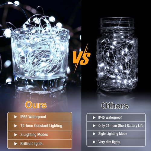 Fairdeer 50 Pack Fairy Lights Battery Operated - 7ft 20 Led Twinkle Lights 3 Modes, Bulk Mini String Lights Waterproof for Mason Jars Vases DIY Party Wedding Decoration Christmas -Cool White