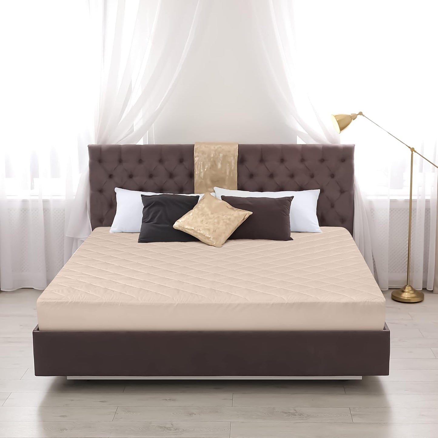 Utopia Bedding Quilted Fitted Mattress Pad - Twin Size Deep Pocket Protector | Machine Washable Beige