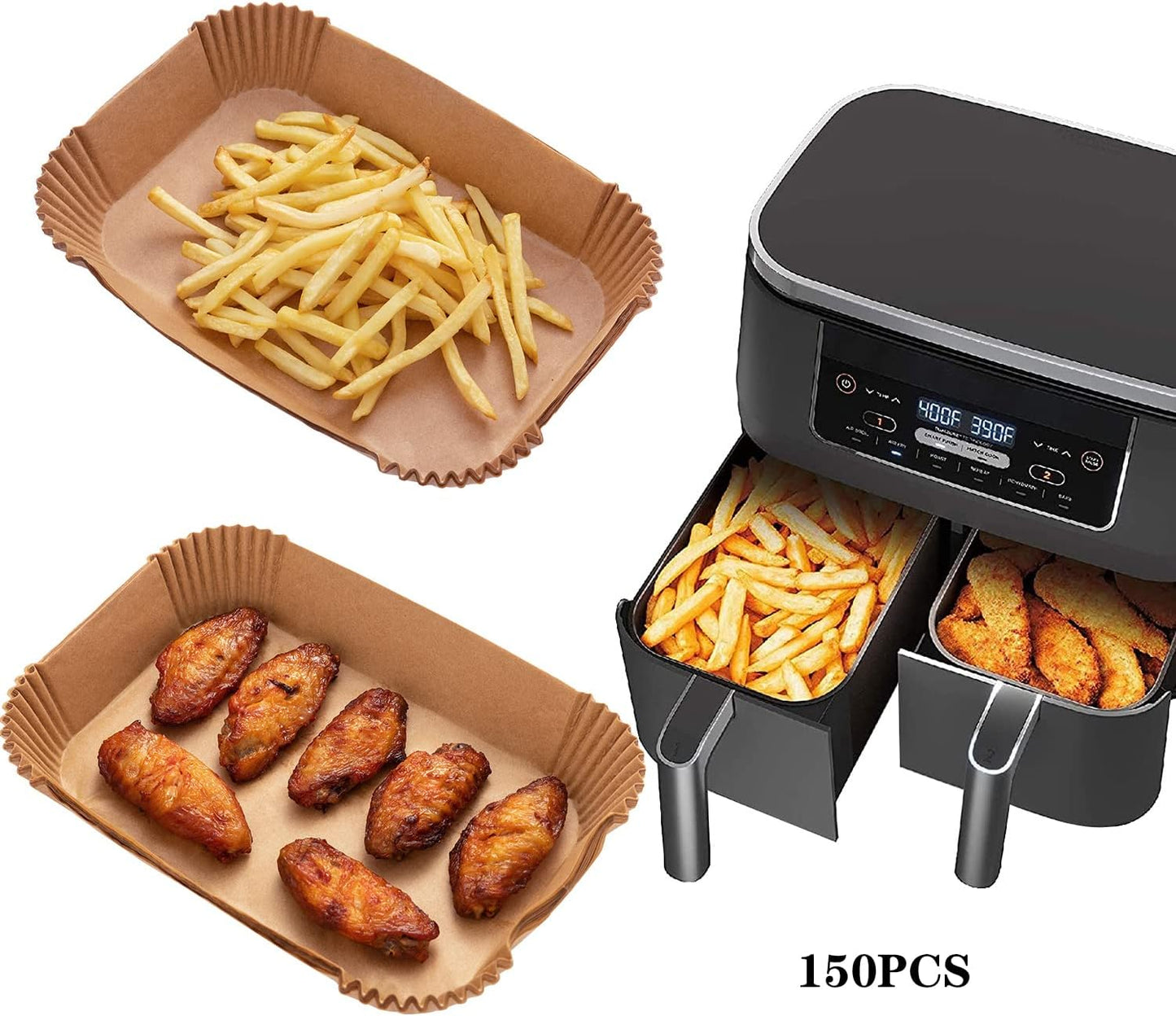Ninja Air Fryer Liners - 150PCS Disposable Baking Parchment Paper for Dual Air Fryer Models DZ201/401