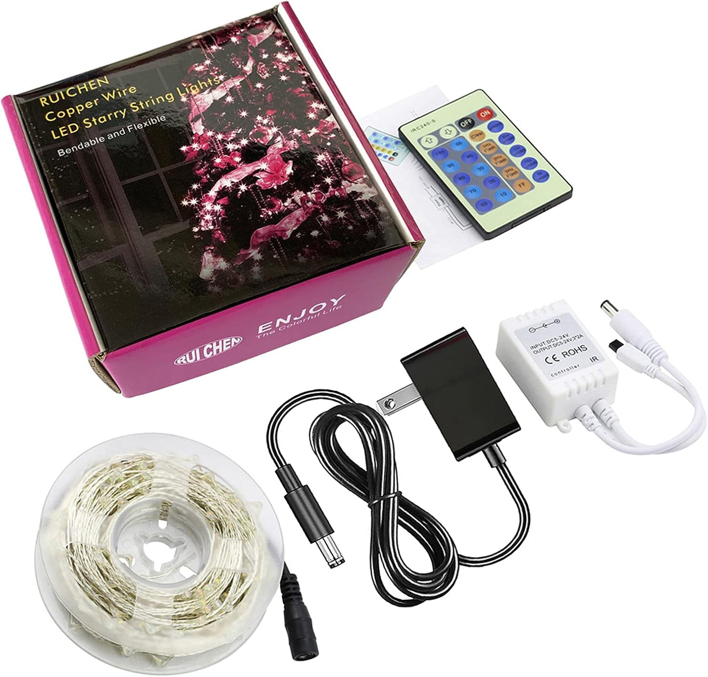 300 LED Dimmable Purple Fairy Lights - 99 Ft Waterproof Silver Wire String Lights with Remote for Christmas, Halloween, Party & Garden