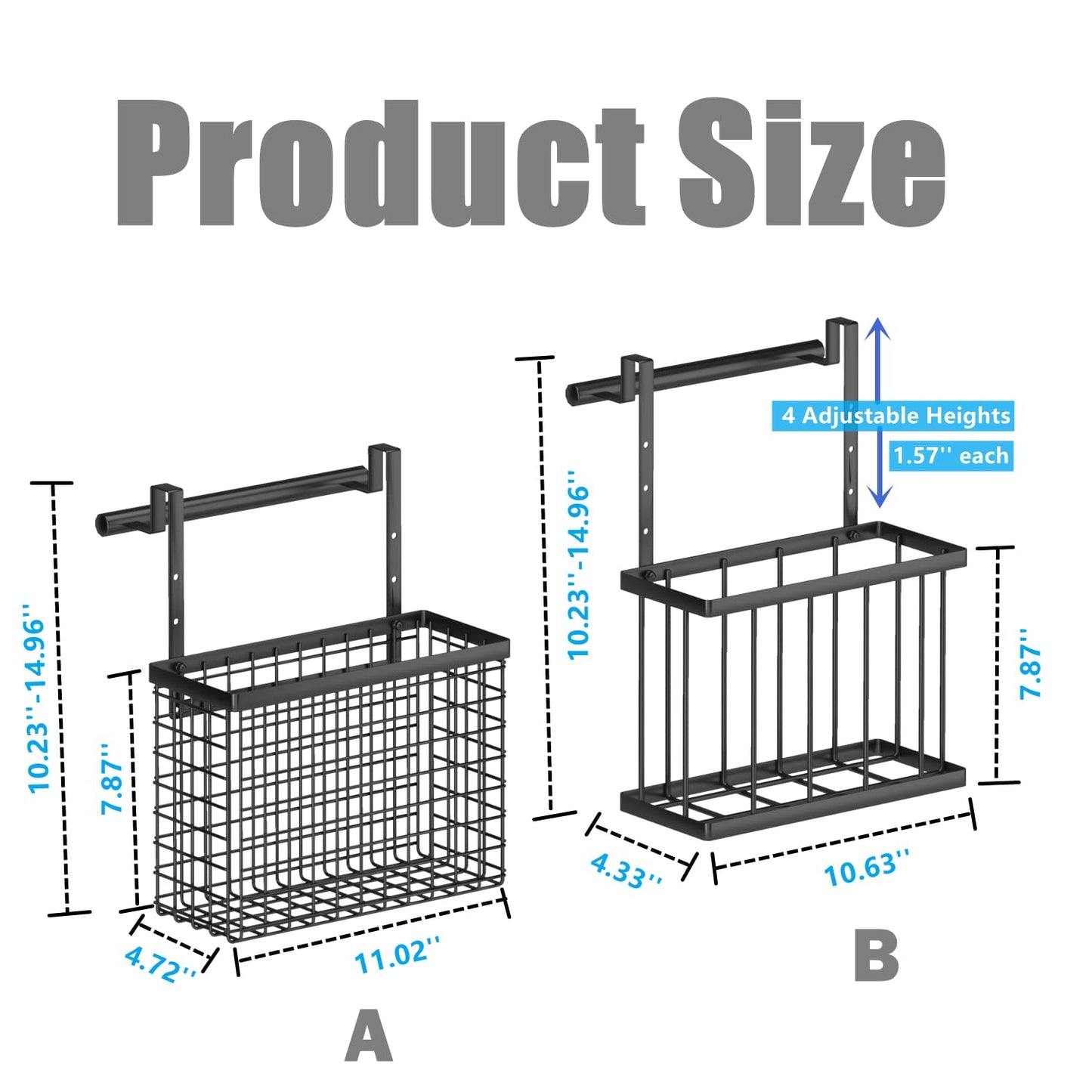 Aboevnc 2 Pack Cabinet Door Organizer with Towel Bar, Over The Cabinet Door Storage with Towel Holder for Kitchen Cutting Board,Black