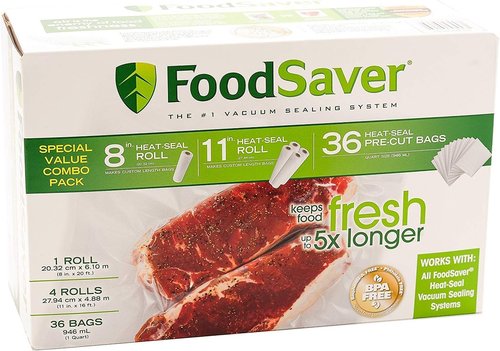 FoodSaver Special Value Combo Pack - 8" & 11" Vacuum Sealer Rolls with 36 BPA-Free Heat-Seal Bags