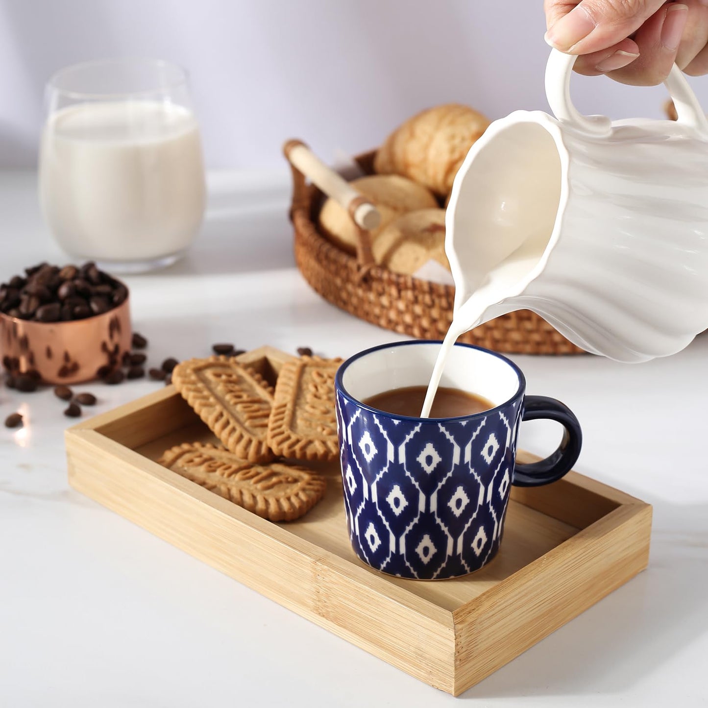 Selamica Ceramic Espresso Cups Set of 4, 5 Oz Espresso Mugs Porcelain Cappuccino Cups, Demitasse Cups for Coffee Latte Lungo Tea, Vintage Blue