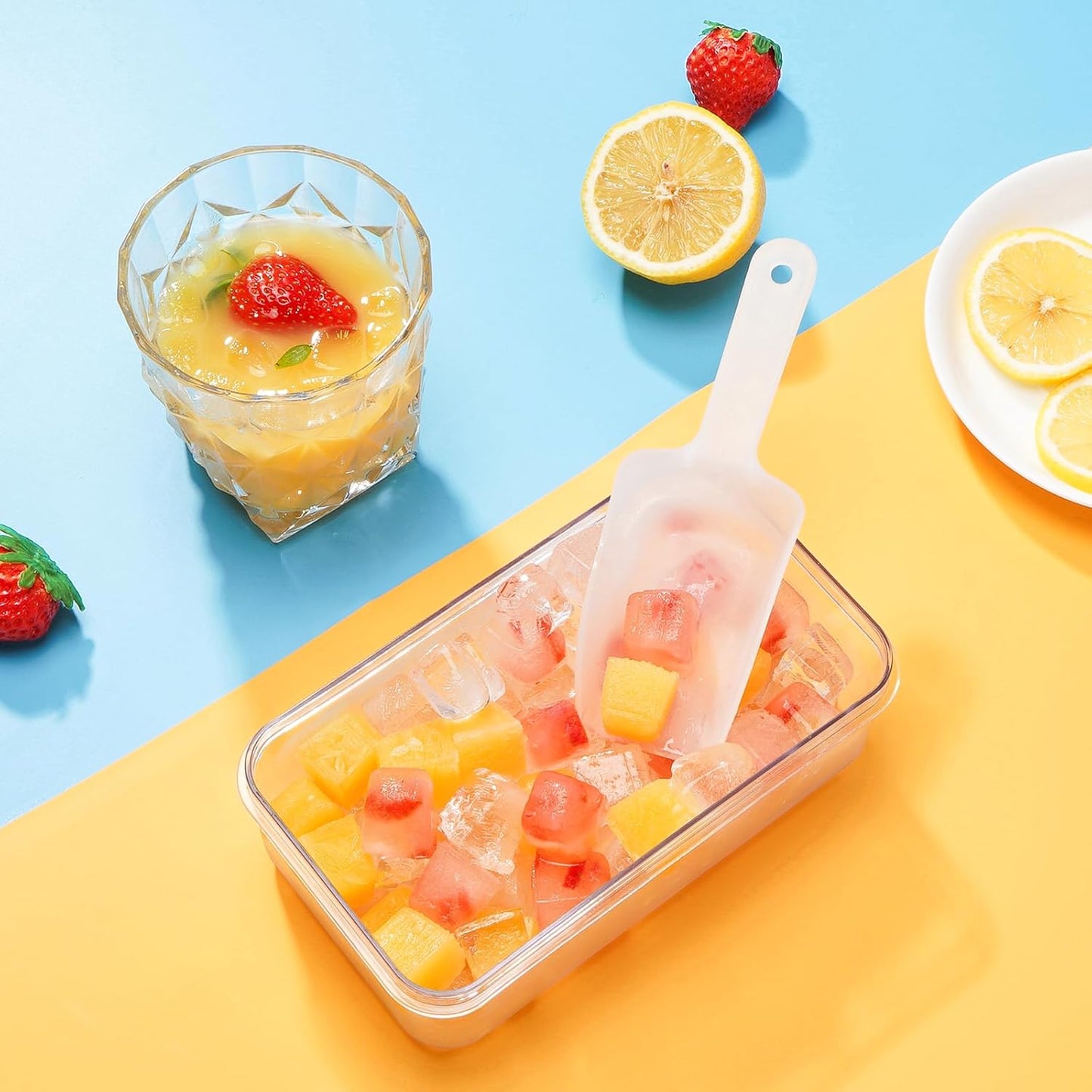 PHINOX Ice Cube Tray Set - 56 Pcs BPA-Free Ice Trays with Lids, Container & Scoop for Freezer