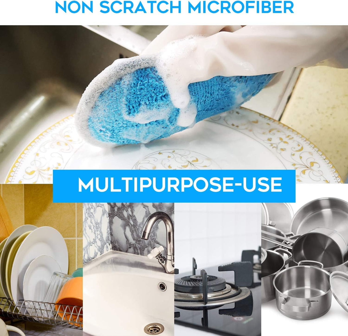 Skiennix Dual-Sided All-Purpose Sponges - Non-Scratch Kitchen Dish Cleaning Set | Soft Microfiber, 6-Pack