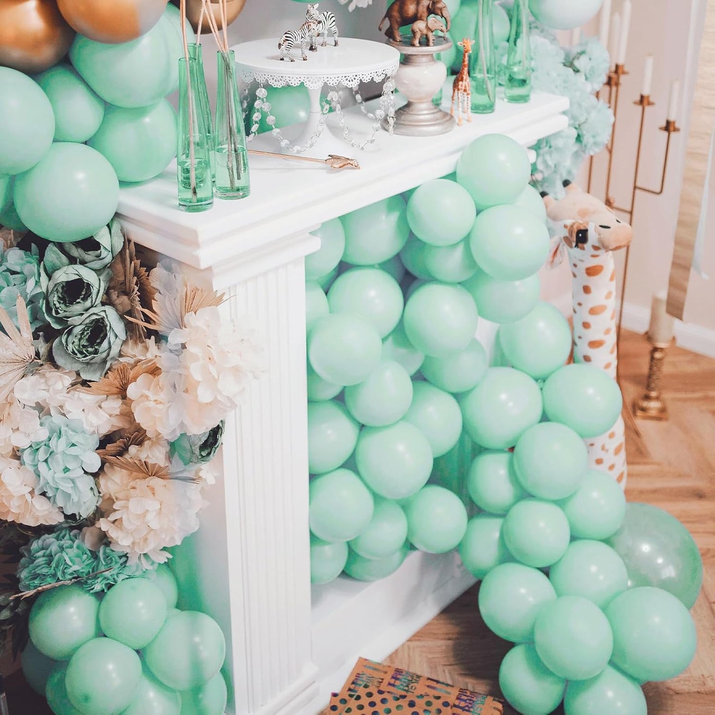 PartyWoo Mint Balloons - 100 Pcs Pastel Teal in Various Sizes for Stunning Balloon Garlands | Mint-Q03