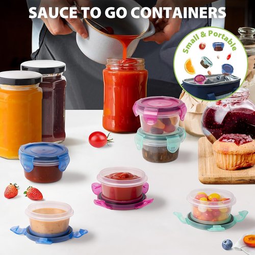 Freshmage Salad Dressing Containers - Leakproof 2.7 oz Condiment Cups | 6 Pack, BPA-Free & Reusable