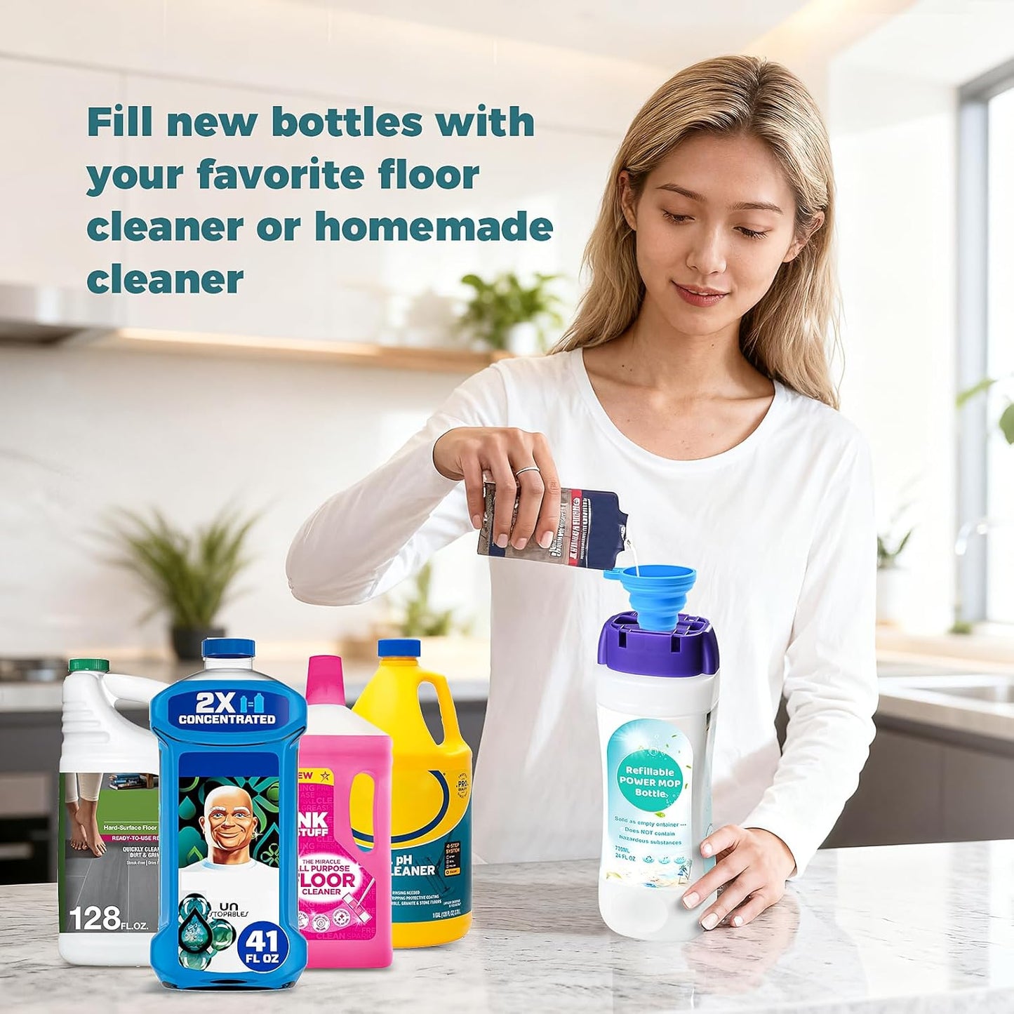 Skiennix 720ml Reusable Solution Bottle - Leak-Resistant Design for Swiffer Powermop