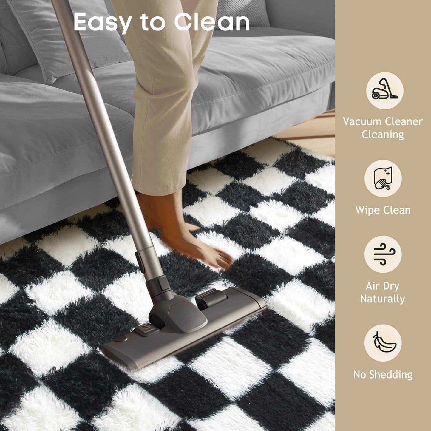 Ophanie Checkered Black & White Area Rug - Fluffy Soft Shag Carpet for Living Room & Bedroom | 6x9 Furry Design
