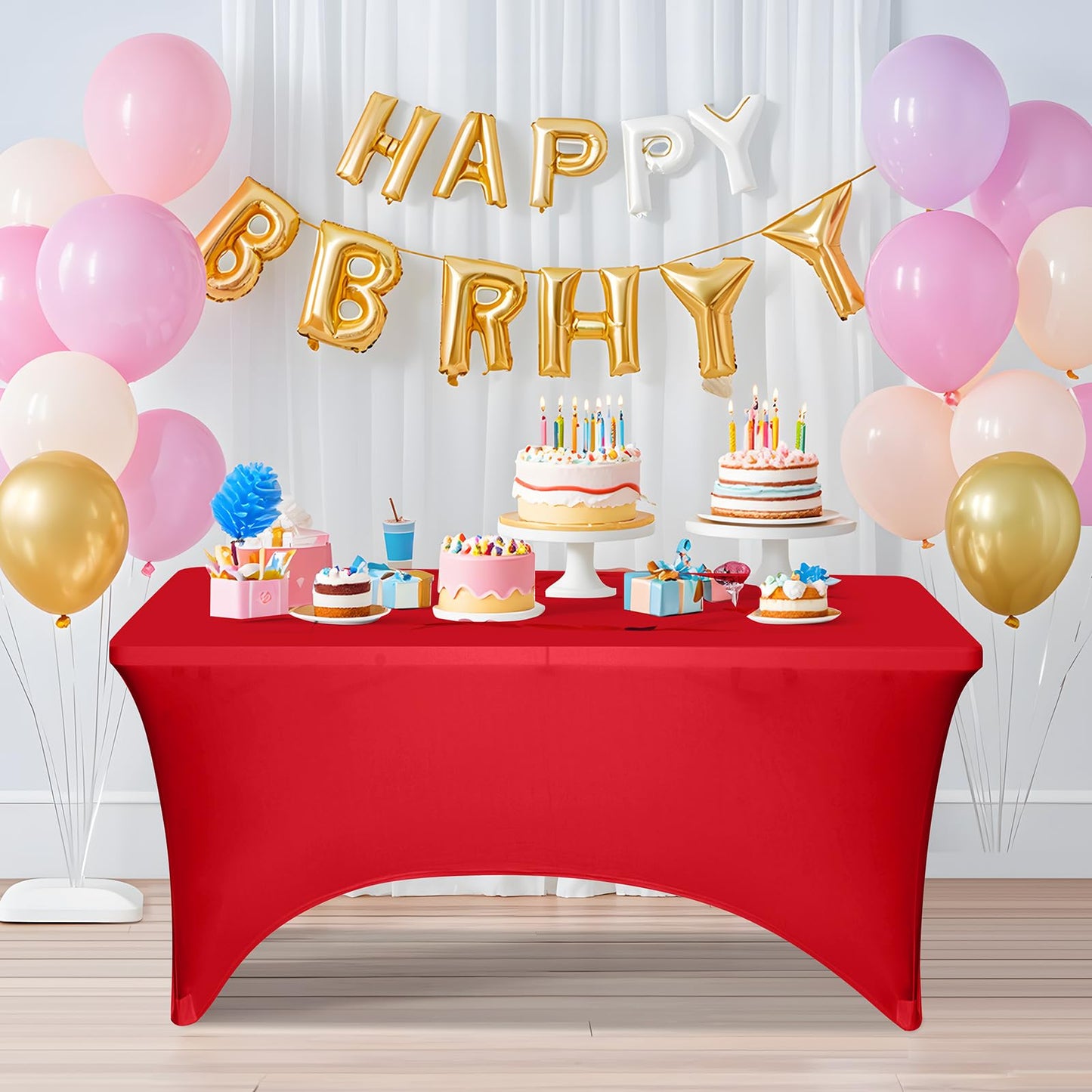 2 Pack 6 Feet Red Spandex Tablecloth for Rectangular Tables, Fitted & Stretch, Washable, Wrinkle Resistant, Perfect for Event, Wedding, Party, Banquet, Cocktail, Festival, and Table Protector