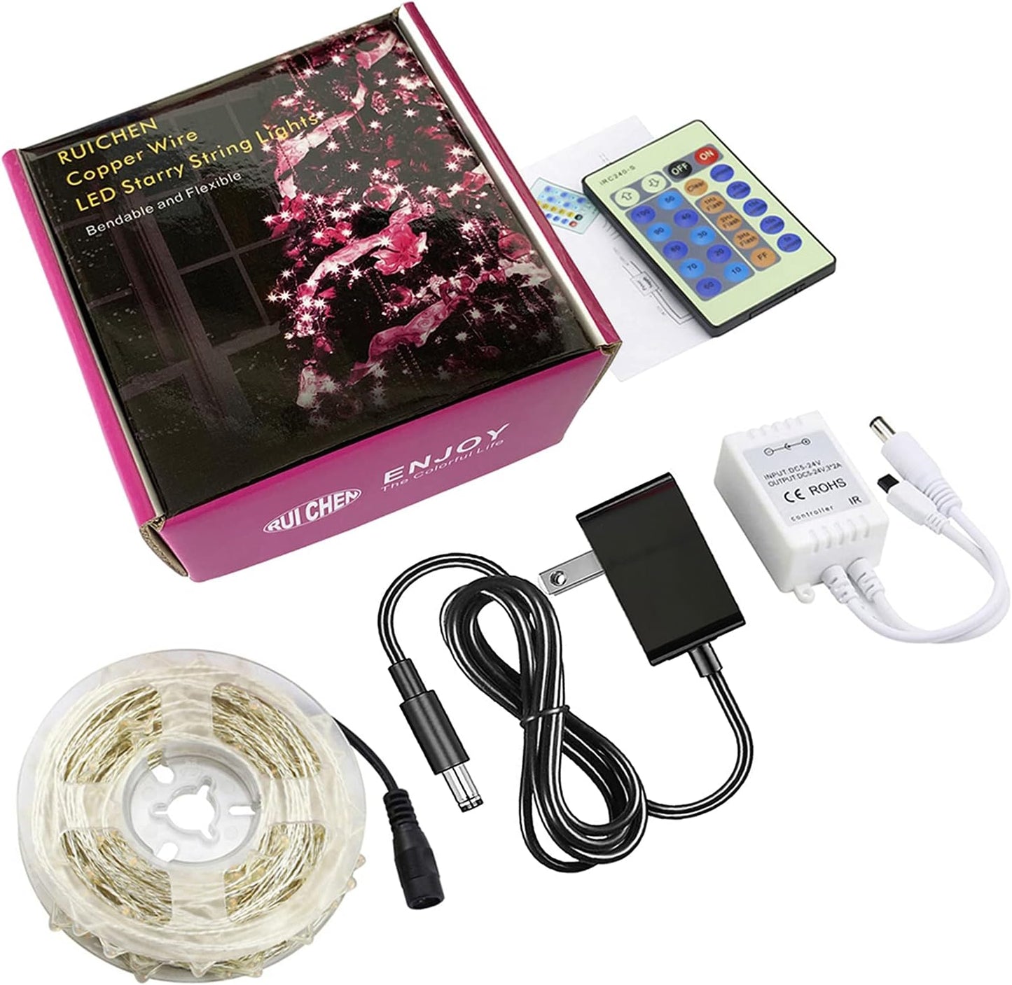 300 LED Dimmable Purple Fairy Lights - 99 Ft Waterproof Silver Wire String Lights with Remote for Christmas, Halloween, Party & Garden