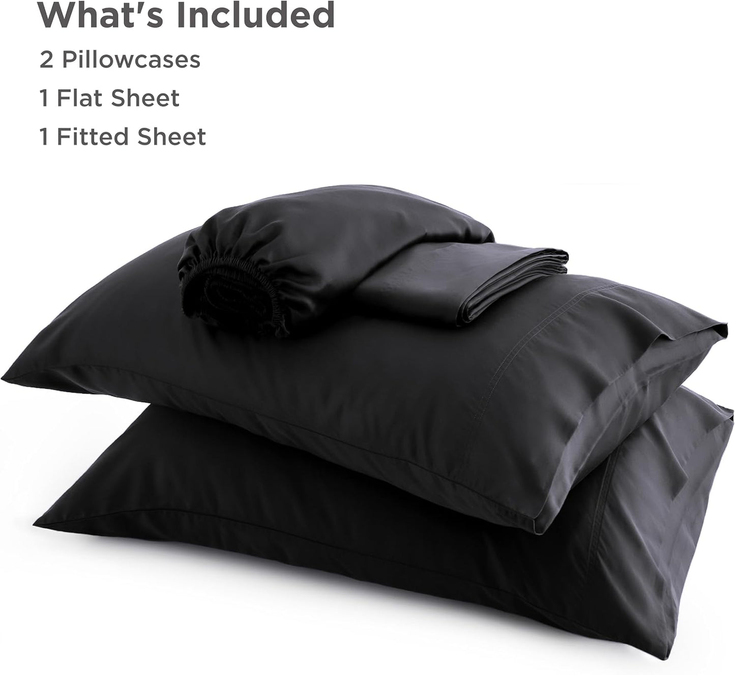 PureWoven King Size Sheet Set - Cooling Bamboo Sheets, Deep Pocket Up to 16", Soft & Breathable Luxury Bedding in Black