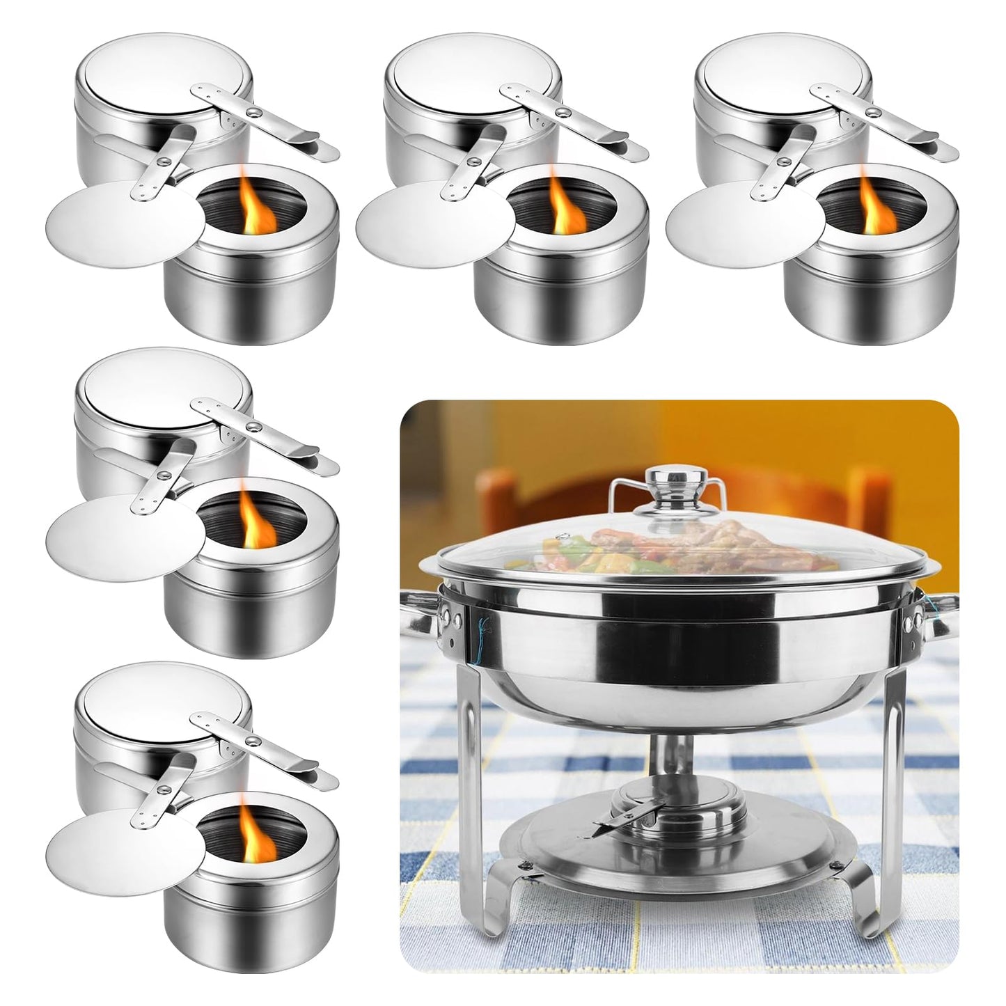 12 Pack Stainless Steel Chafing Fuel Holders with Safety Covers – Durable, Rust-Resistant Canned Heat Box Holders for Buffets, Catering, Barbecues, and Parties (Silver, 3.5" x 3.5" x 2")
