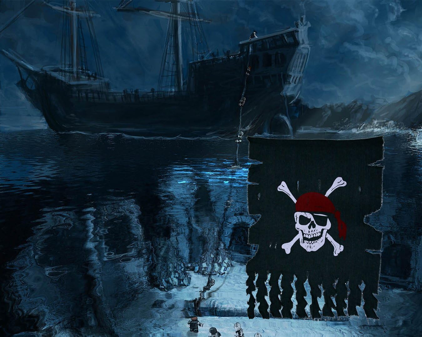Large 3ft x 2.5ft Retro Pirate Flag - 2pcs Weathered Linen for Halloween & Kids Room Décor