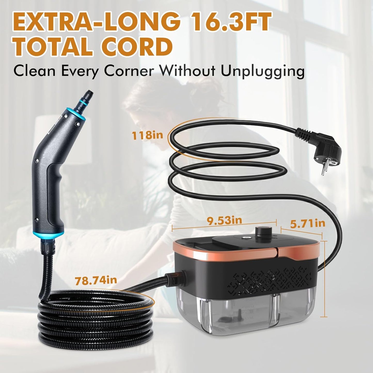Skiennix Handheld Steam Cleaner - 15s Heat-Up, 42.27oz Tank, 2500W Power with 15 Accessories for Home Cleaning