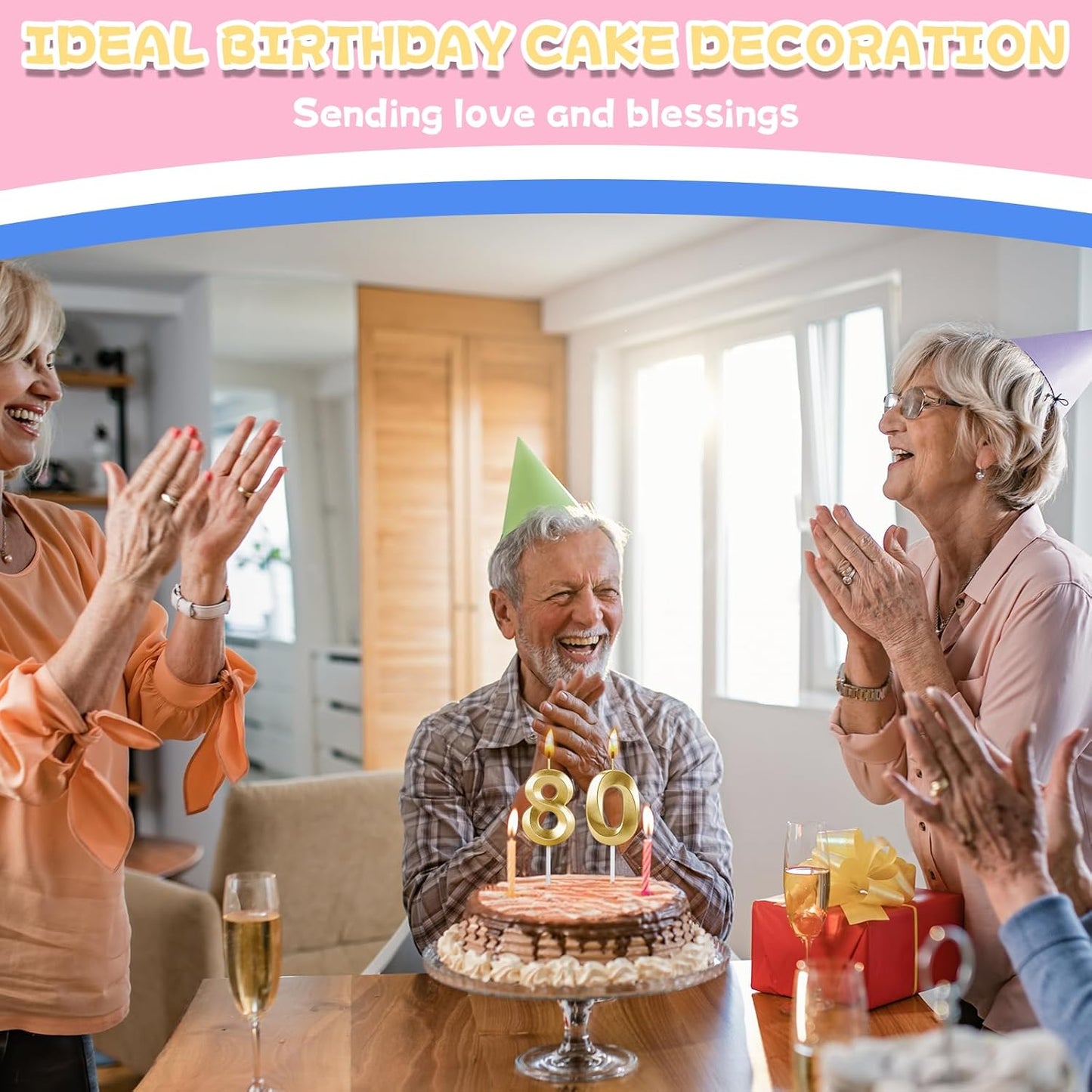 Regine Switzerland 80th Birthday Candles - Gold Number Cake Toppers for Celebrations