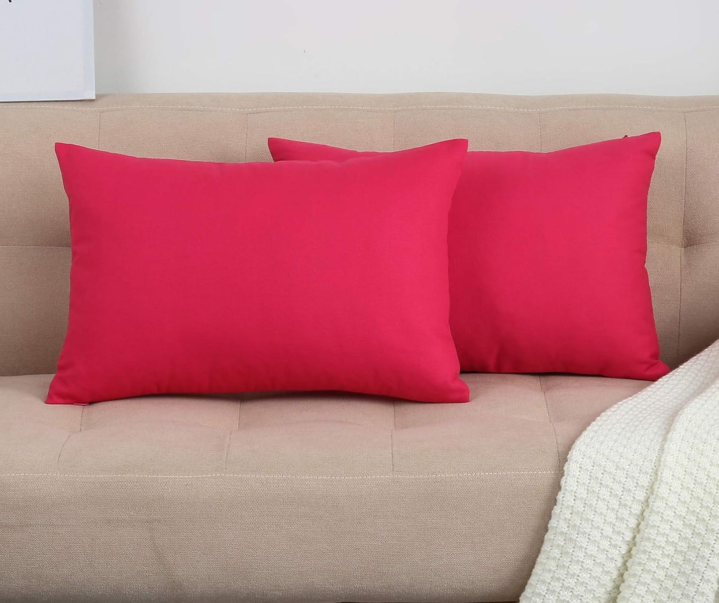 Watermelon Red 100% Cotton Canvas Throw Pillow Covers - Handmade Decorative 12"x20" Shams