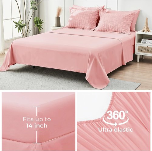 HYMOKEGE Twin Comforter Set - Rose Pink Seersucker 5-Piece Luxury Bedding Set for All Seasons