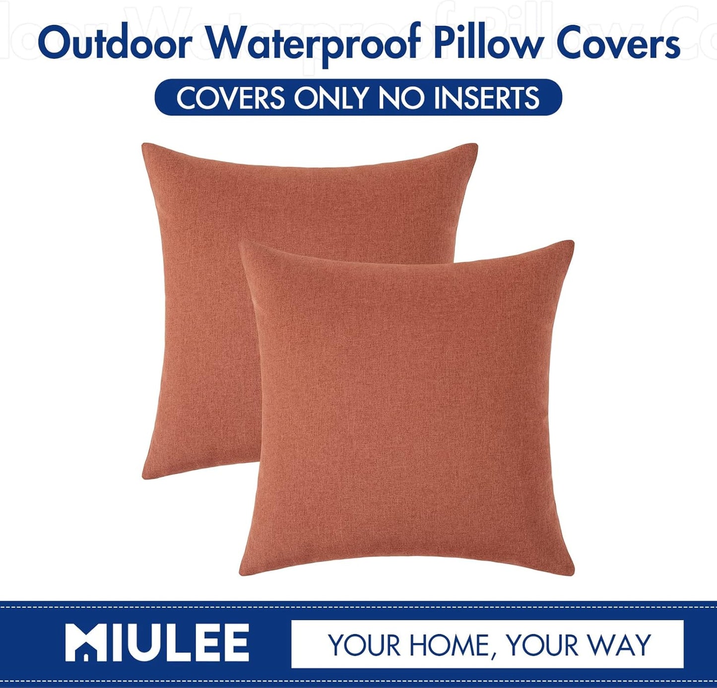 MIULEE Decorative Outdoor Throw Pillow Covers - Waterproof Faux Linen Cushion Cases | 26x26 Inch Coral Red (Pack of 2)