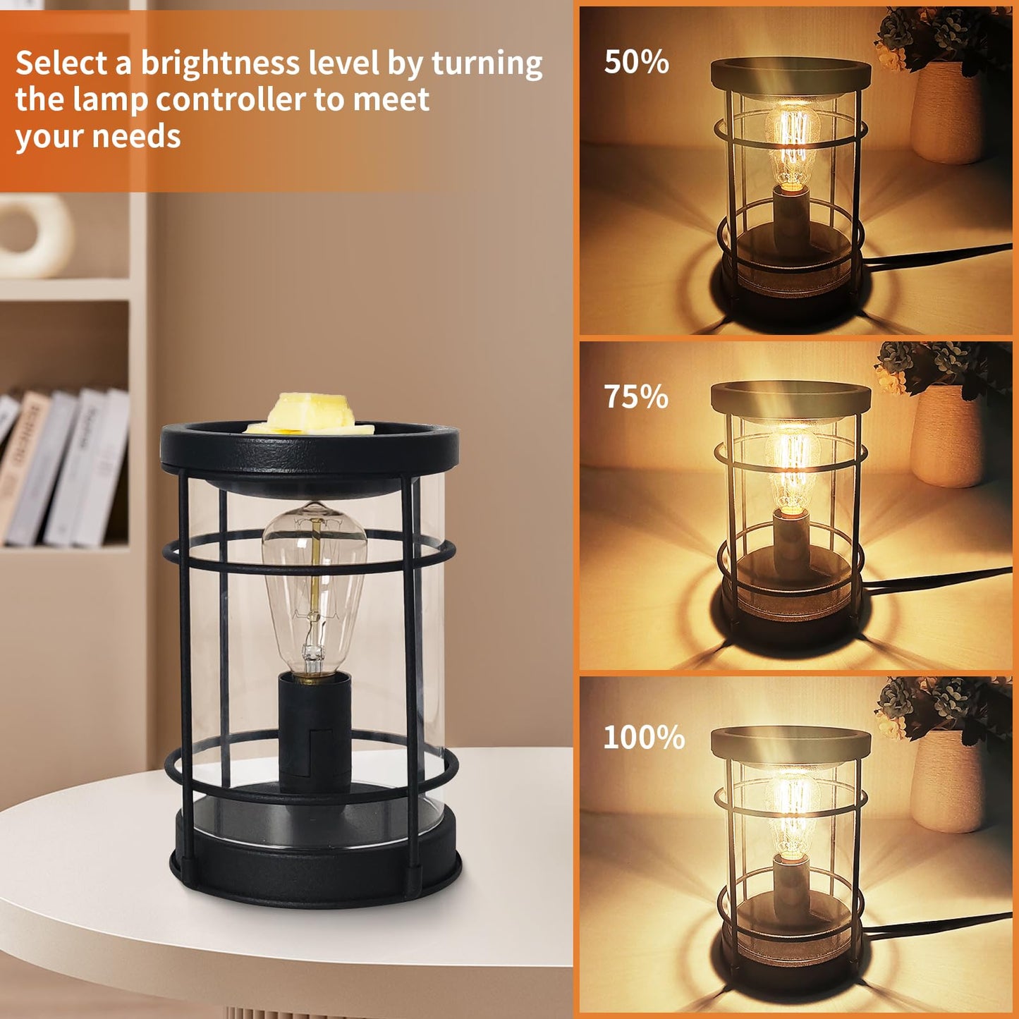 LIFFY Electric Wax Fragrance Warmer - Wax Warmer for Scented Wax - Adjustable Brightness, Regular Shutdown and 2 Edison Bulbs Replacement, Wax Melter for Home Decor Office, Birthday Gifts for Women