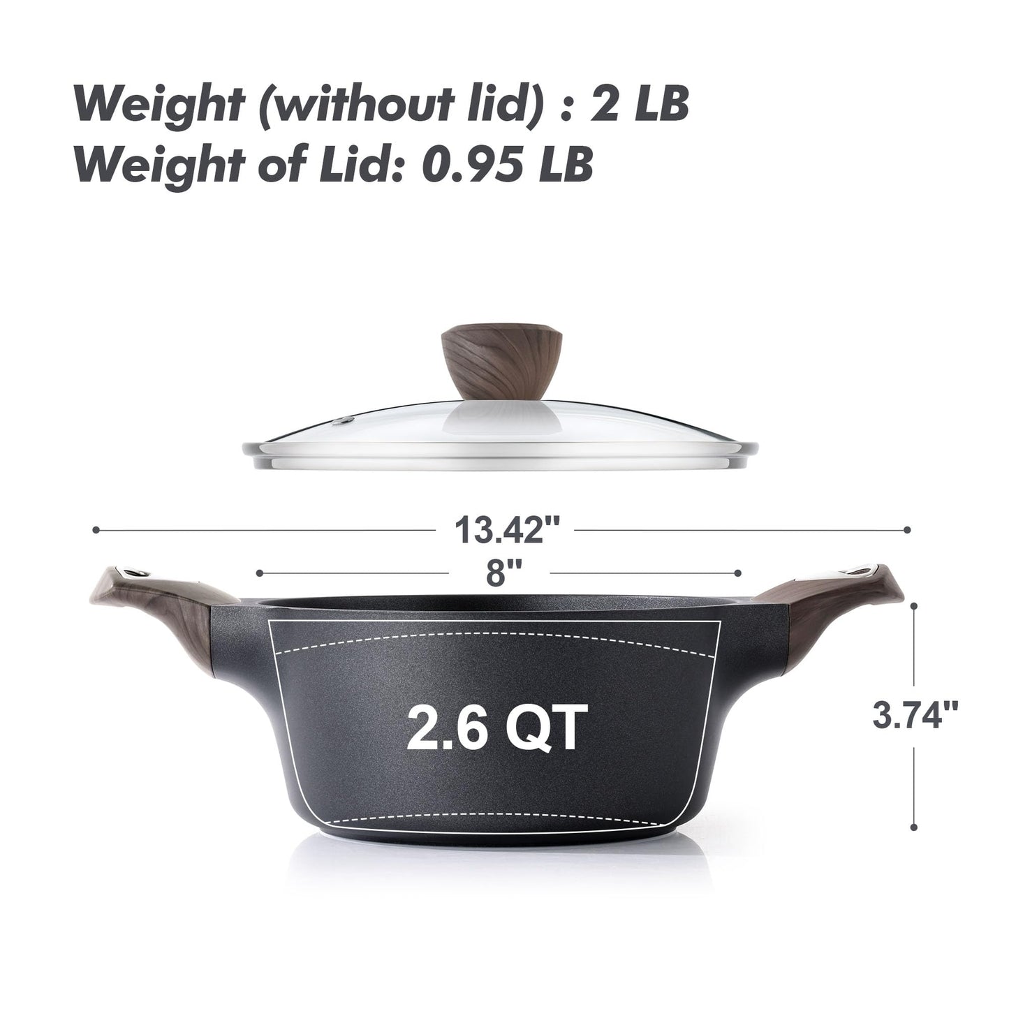 SENSARTE Nonstick Stock Pot with Lid, 2.6/4.5/6.6/8.5 QT Soup Pot Casserole Pot, Healthy Pasta Pot, Large Deep Cooking Pot, Big Sauce Pot Stew Pot, Induction Compatible, PFOA PFOS APEO Free, Black