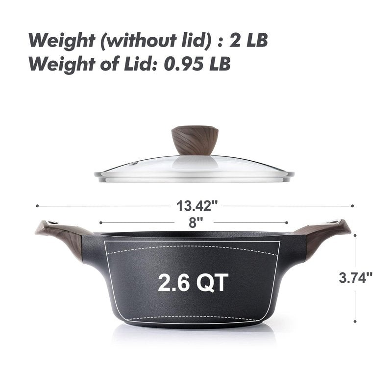 SENSARTE Nonstick Stock Pot with Lid, 2.6/4.5/6.6/8.5 QT Soup Pot Casserole Pot, Healthy Pasta Pot, Large Deep Cooking Pot, Big Sauce Pot Stew Pot, Induction Compatible, PFOA PFOS APEO Free, Black