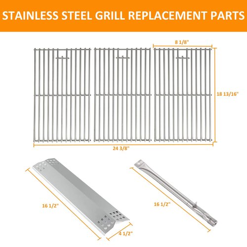 BBQ-PLUS Grill Replacement Part Kit for Kitchen Aid 3-Burner Grill 720-0787D 730-0787D 720-0953 730-0953 720-0953L 7mm Solid Stainless Steel Cooking Grates Burner Heat Plates