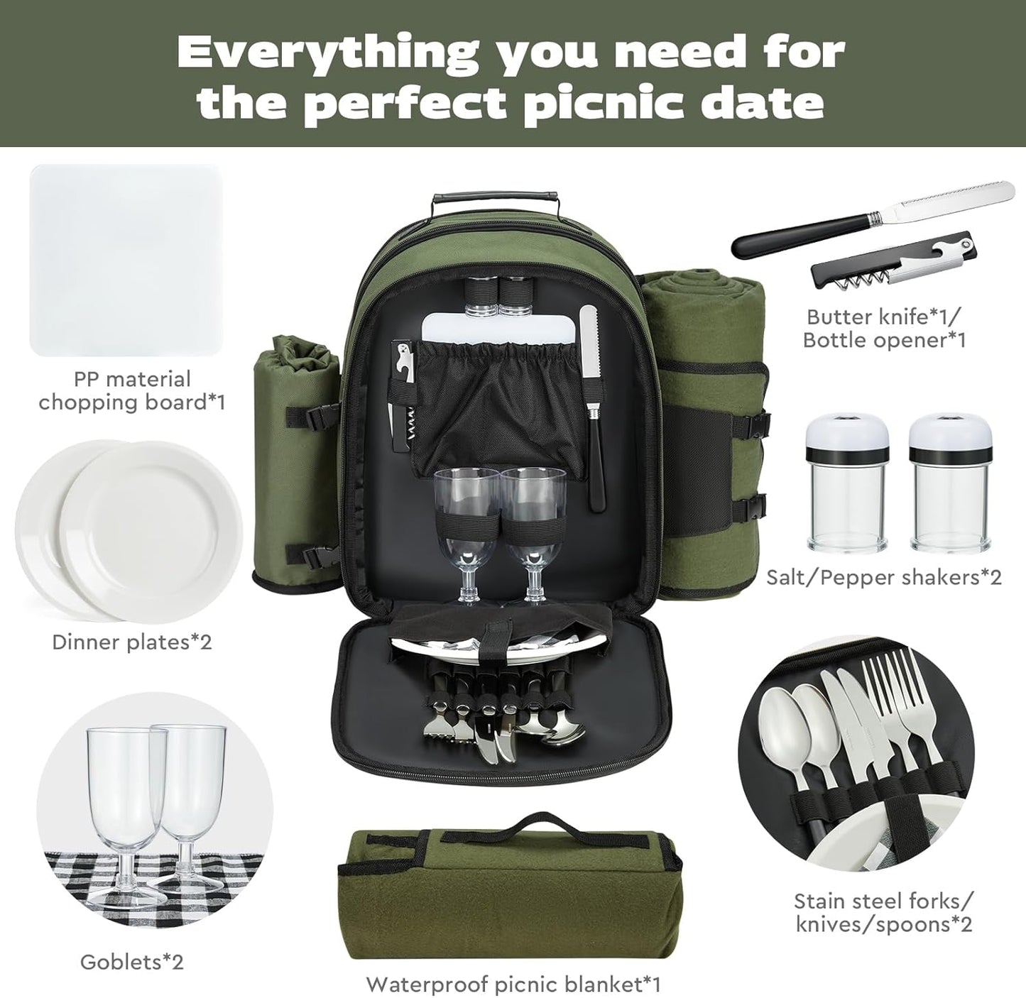 Couple Gifts 22L Picnic Basket Set, Grey Insulated Picnic Backpack for 2, Leak Proof Cooler Camping Gifts, Cool Bridal Shower Gifts Anniversary Engagement Wedding Gifts for Couples, Mr and Mrs Gifts
