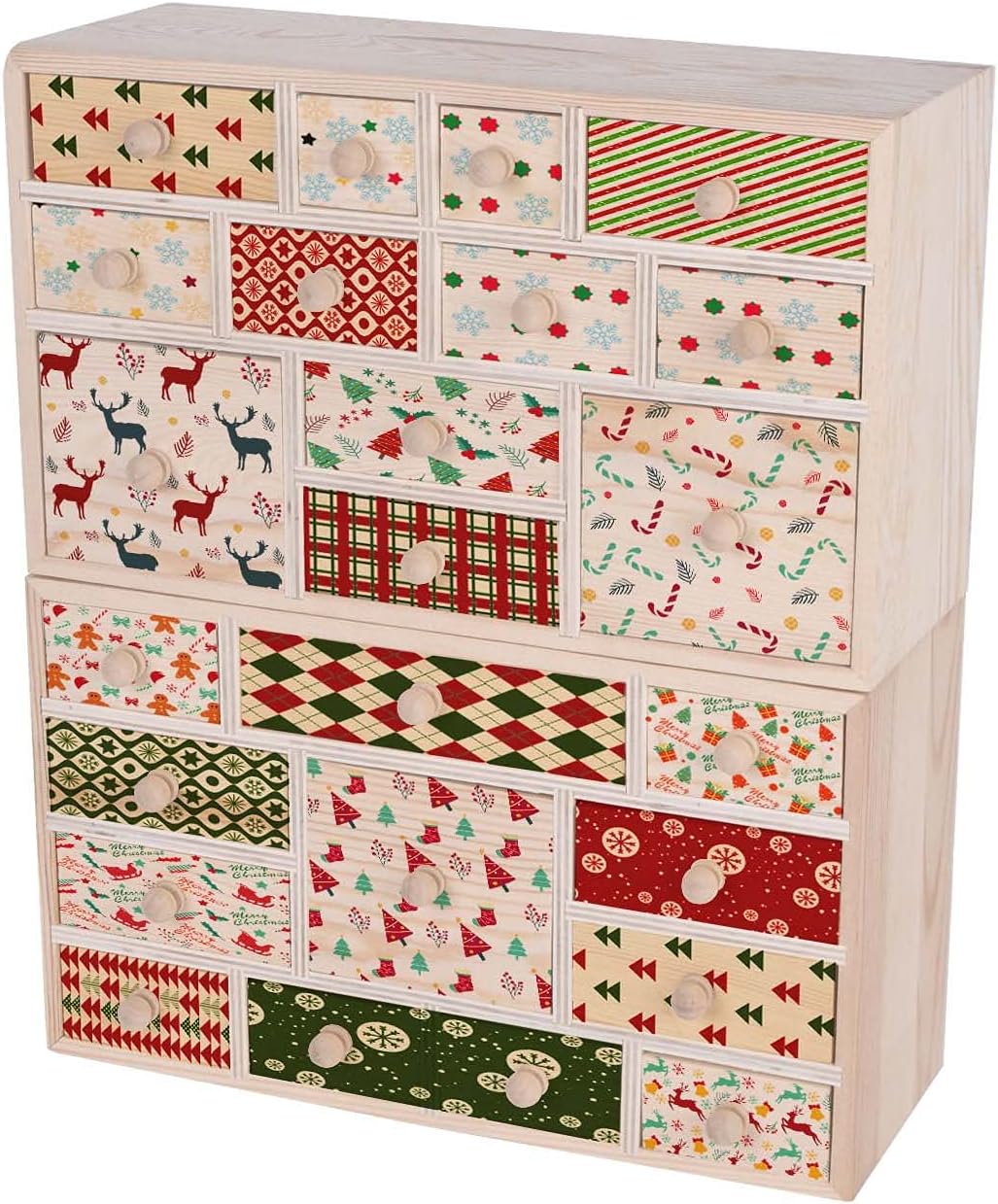 Vencer Set of 2 Wooden Countdown to Christmas Advent Calendar,Craft Storage Organizer with 24 Drawers,DIY Unfinished Wood,Apothecary Cabinet,Kids Craft Idea Organizer,14in x 11.8in x 4.3in,VYO-066