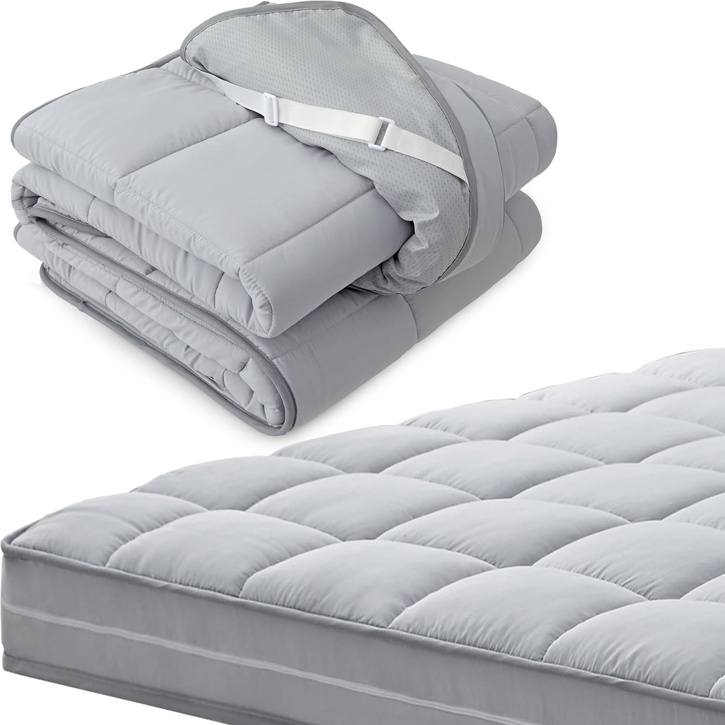 3Inch Queen Mattress Topper Cover(Only Cover),Mattress Protector Bedding,Foam and Latex Mattress Cover with Zipper and Adjustable Straps,Pillow Top(80 x 60”) Gray