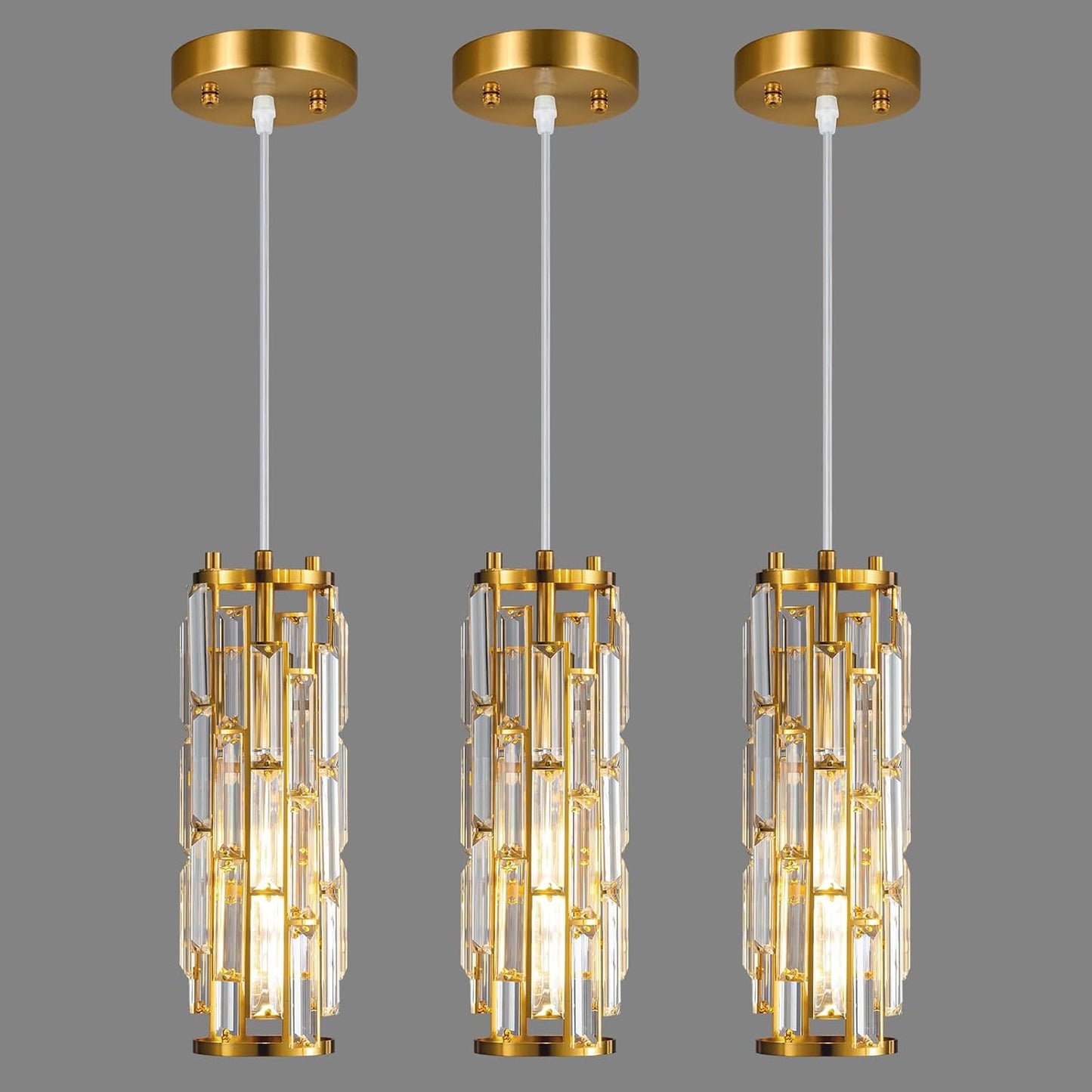 Pendant Lights Modern Pendant Lights Kitchen Island Gold Pendant Light Fixture Mini Crystal Chandelier Lighting for Kitchen Island Dinning Room Bedroom Sink (Gold 3-Light)