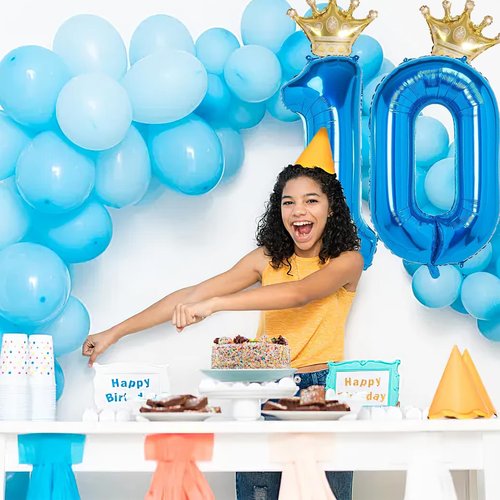 10 Number Balloon Blue 40 inch Big Foil Crown Helium 10th Balloons for 10 Year Old Boy Girl Birthday Party Decorations Wedding Anniversary Events Supplies
