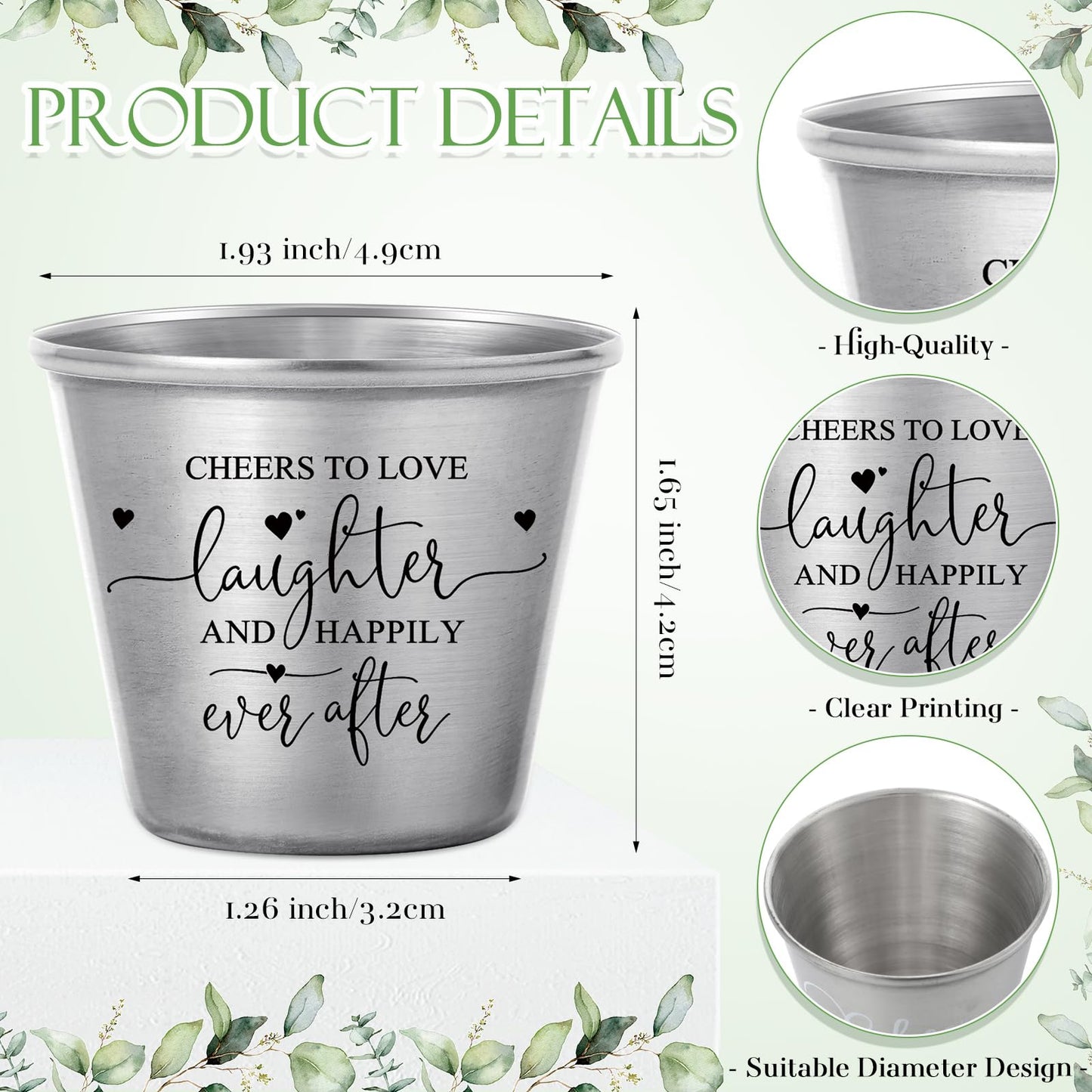 Uiifan Wedding Favors for Guests 1.5 oz Shot Glasses Thank You Cards with Gift Bags for Engagement Bridal Shower Wedding Souvenirs, Cheers to Love Laughter and Happily Ever After(100 Set)