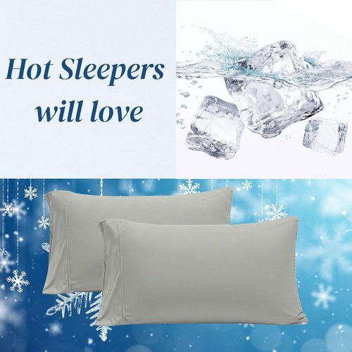 Beckham Hotel Collection Bed Pillows - Cooling Pillowcases for Hot Sleepers | Queen Size Set of 2, Soft Down Alternative, Aqua Gray