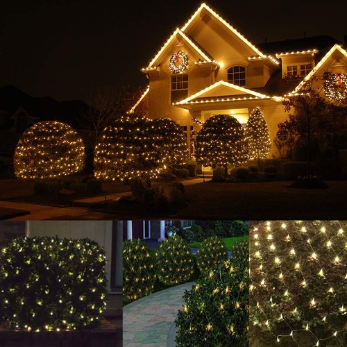 100 LED Christmas Lights 5 ftx5ft Christmas Net Lights Outdoor Indoor Mesh Christmas Decorations Lights string,Perfect for Bushes or Trees, Green Wire(Warm White)