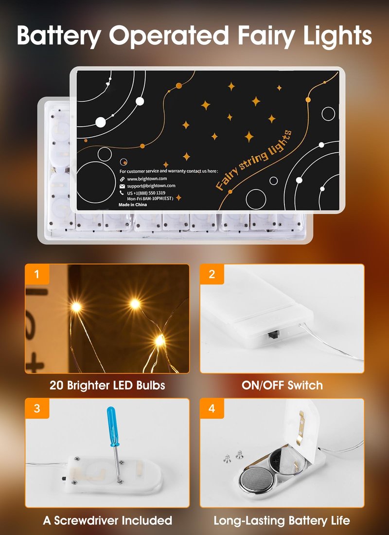 Minetom 6 Pack Fairy Lights Battery Operated String Lights - 7ft 20LED Waterproof Silver Wire Firefly Lights Waterproof for DIY Crafts Wedding Decor Table Centerpieces Mason Jars Party