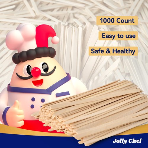 JOLLY CHEF 1000 Count Wooden Coffee Stirrers 5.5 inch Birch Stir Sticks Wood Stirring Sticks for Coffee and Cocktail
