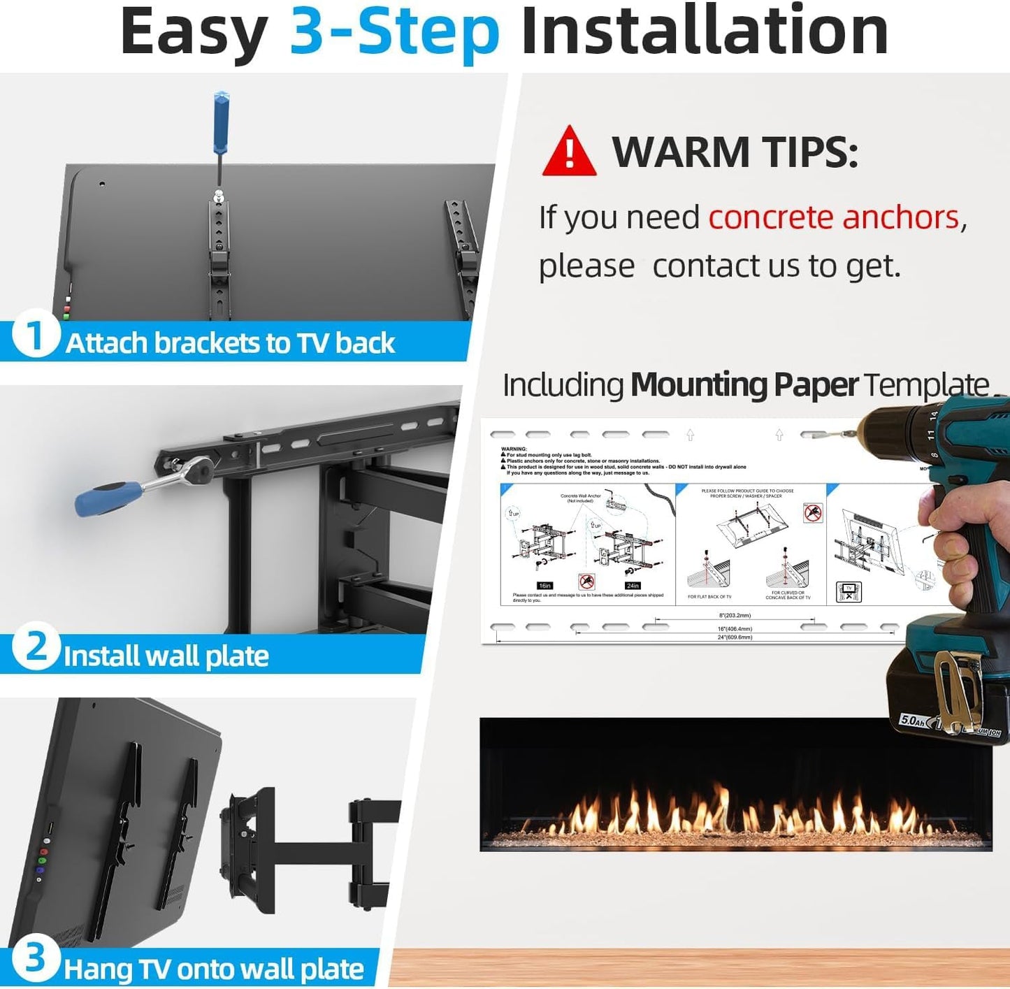 USX STAR Full Motion TV Wall Mount - Adjustable Swivel & Tilt for 42-86 Inch TVs | Supports 110 LBS, Max VESA 600x400mm