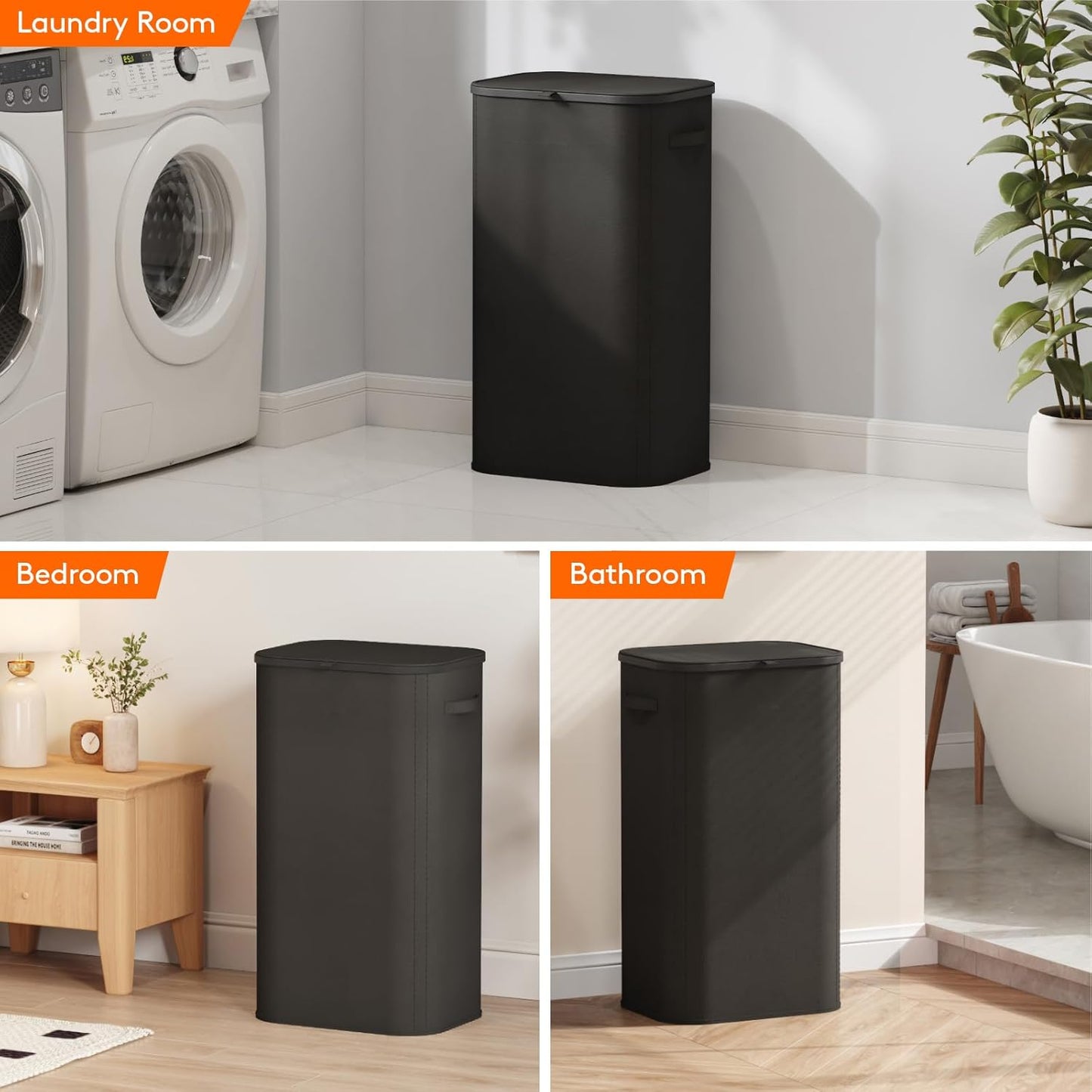 Lifewit 105L Large Laundry Basket - Foldable Hamper with Lid & Removable Bag | Black
