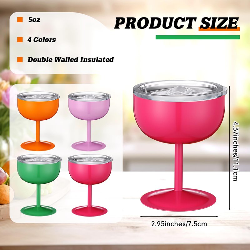 Sieral Set of 4 Stainless Steel Martini Tumbler with Lid 5 oz Small Coupe Cocktail Glasses Temperature Insulated Margarita Tumbler for Thanksgiving Christmas Birthday Party Bar Pool