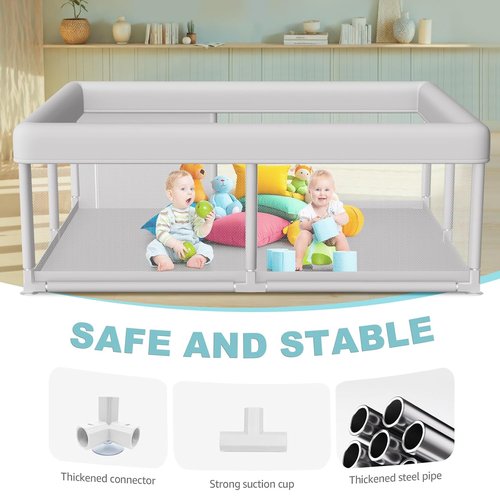 Hiaksedt Large Baby Playpen - Sturdy Safety Play Yard for Indoor & Outdoor | 65x50 Inch with Zipper Gate