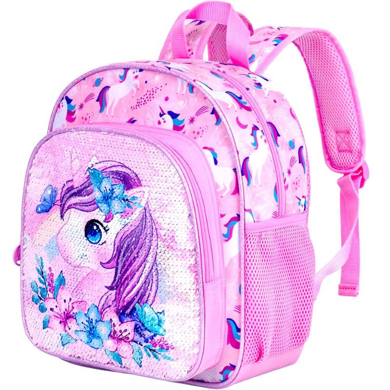 KLFVB Toddler Backpack for Girls, Cute Unicorn Bookbag for Little Kids, 12” Sequin Kindergarten Preschool Schoolbag